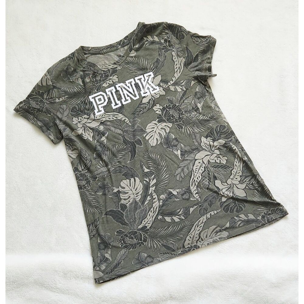 PINK: logo green tropical short-sleeve shirt
